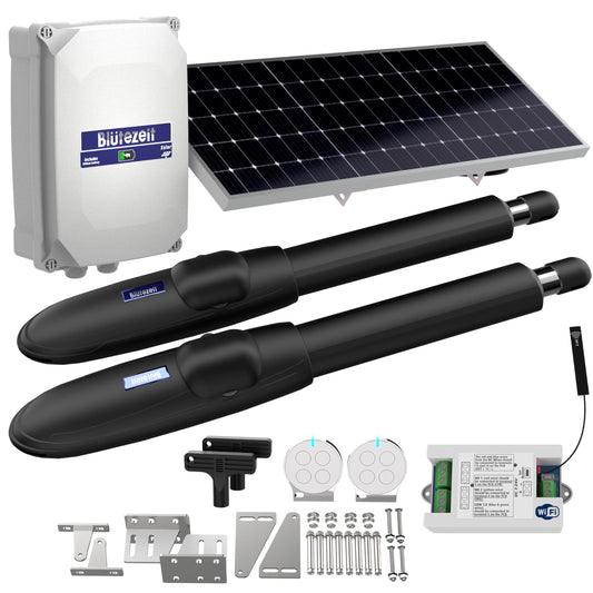 Blütezeit MS650 Solar Dual-Arm Swing Gate Opener with WiFi Module – 1760lb Gate Capacity, Smart App Control, Alexa/Google/Siri Compatible, 2.4GHz WiFi, Solar Powered