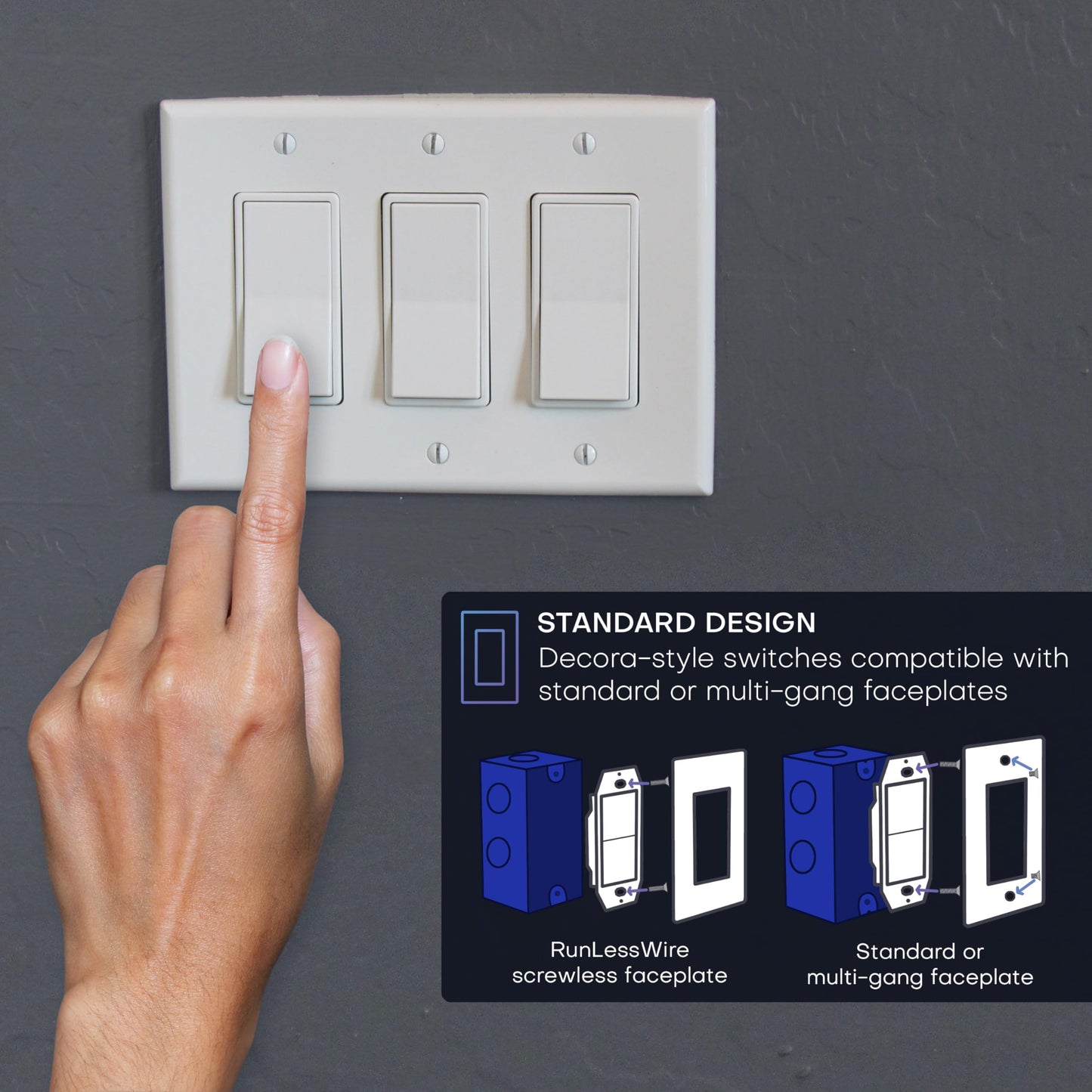 RunLessWire Single Pole Battery-Free DIY Wireless Light Switch Kit 150ft RF Range Self-Powered by Kinetic Energy for Fixtures & Outlets : 1 Remote Switch Controls 1 5A On/Off Receiver White