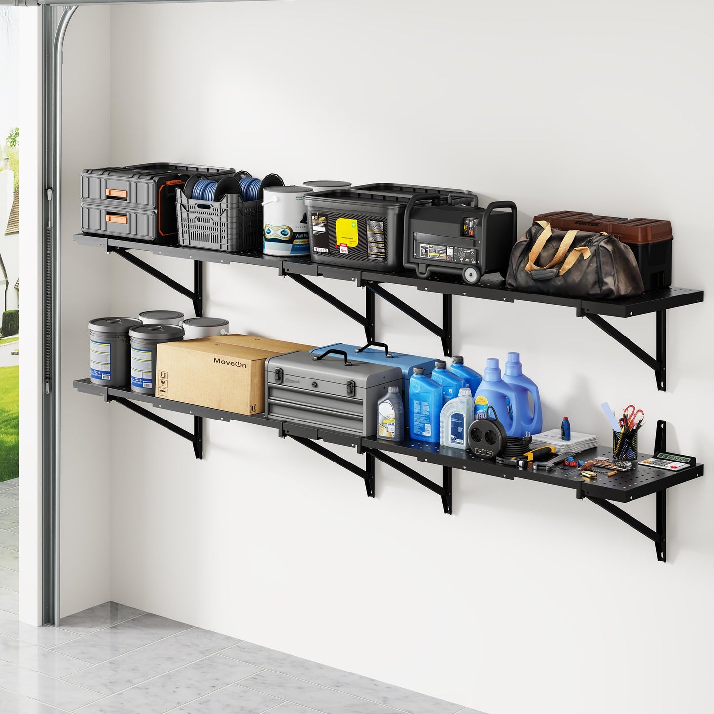 FLEXIMOUNTS 2-Pack 1x6ft Heavy Duty Garage Wall Shelving, Perforated Metal Garage Shelving Wall Mounted, 1400 lbs Capacity, Garage Organization System for Tools, Bins & Space Saving