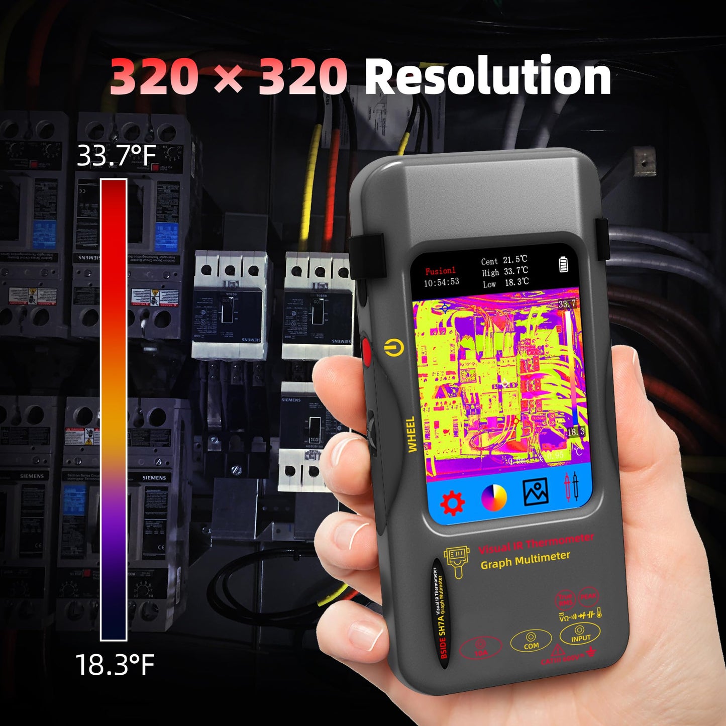 BSIDE Thermal Camera Multimeter Date Recorder with Macro Lens, 320x320 IR Resolution with 15 Thermal Palettes, 20000 Counts with 3.98" Touch LCD, Measures Cap Amp Temp Diode for PCB Circuit Break DIY