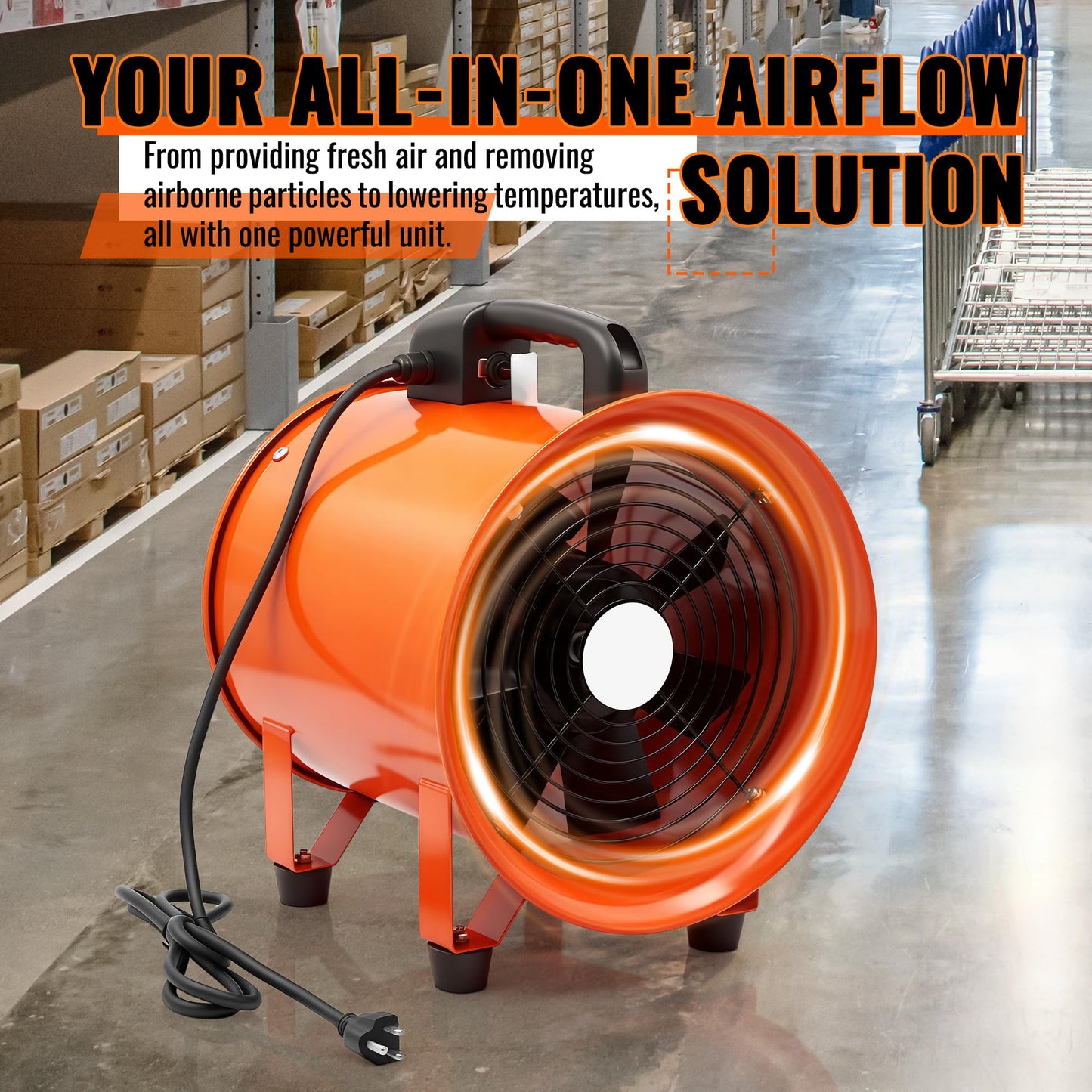 8-Inch Utility Blower Fan, 3300 RPM High-Speed Industrial Exhaust Fan with 33ft Flexible Duct Hose, Low Noise 61dB Portable Ventilator for Crawl Space, Basement Drying, Workshop Ventilation