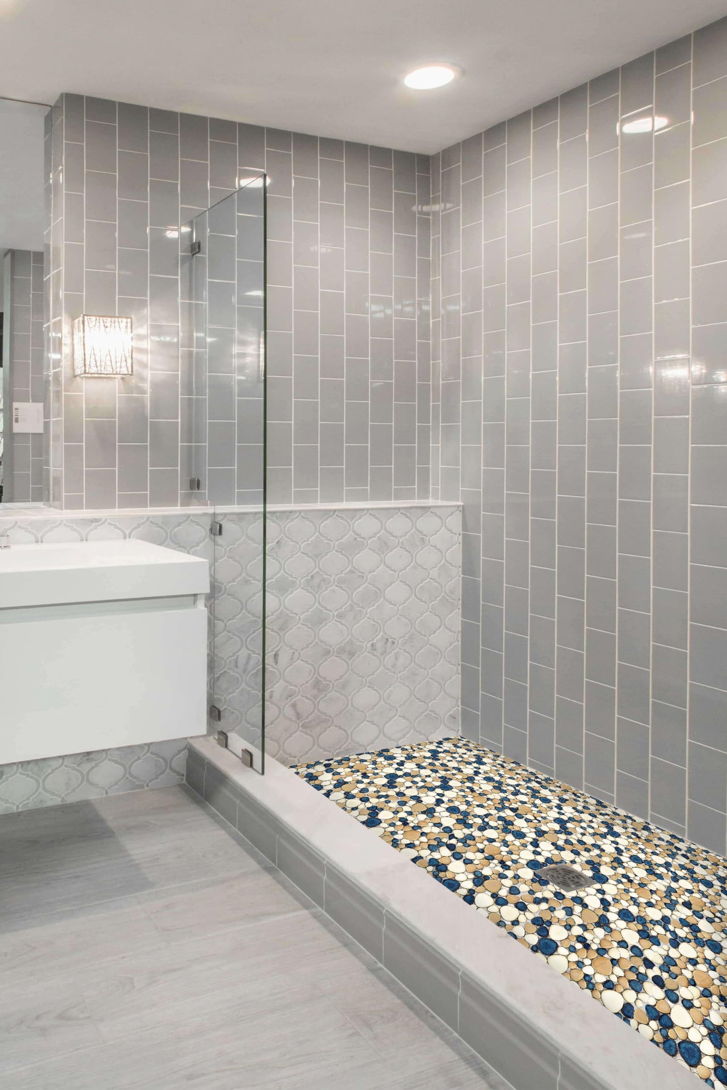 Elephantile Pebble Tile for Shower Floor Brown Blue Pebbles Mosaic Tiles for Bathroom Floor [Set of 5 Sheets]