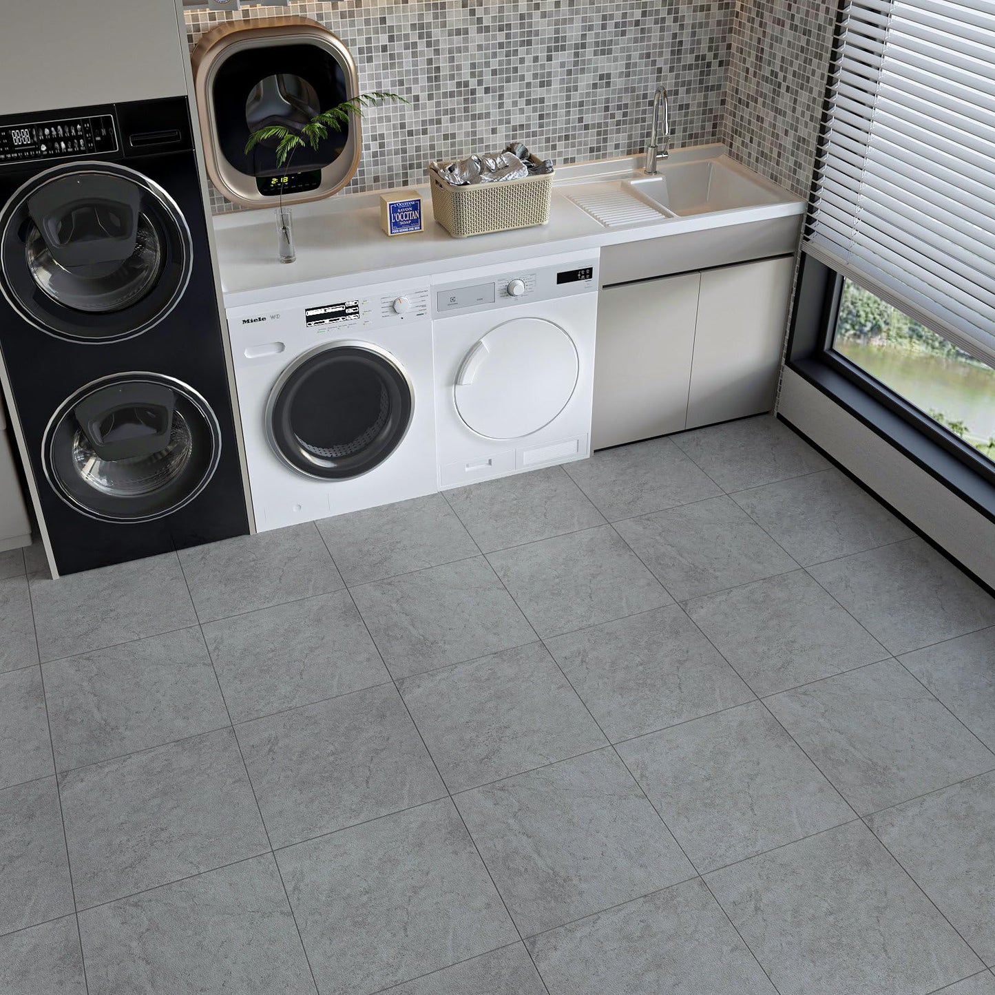 VaryStyle 12"x12" Grey Concrete Peel and Stick Floor Tiles Vinyl Flooring Waterproof Sticky Tiles for Floor Self Adhesive Removable Stick on Floor Tile for Kitchen Bathroom Basement Flooring 6 Tiles