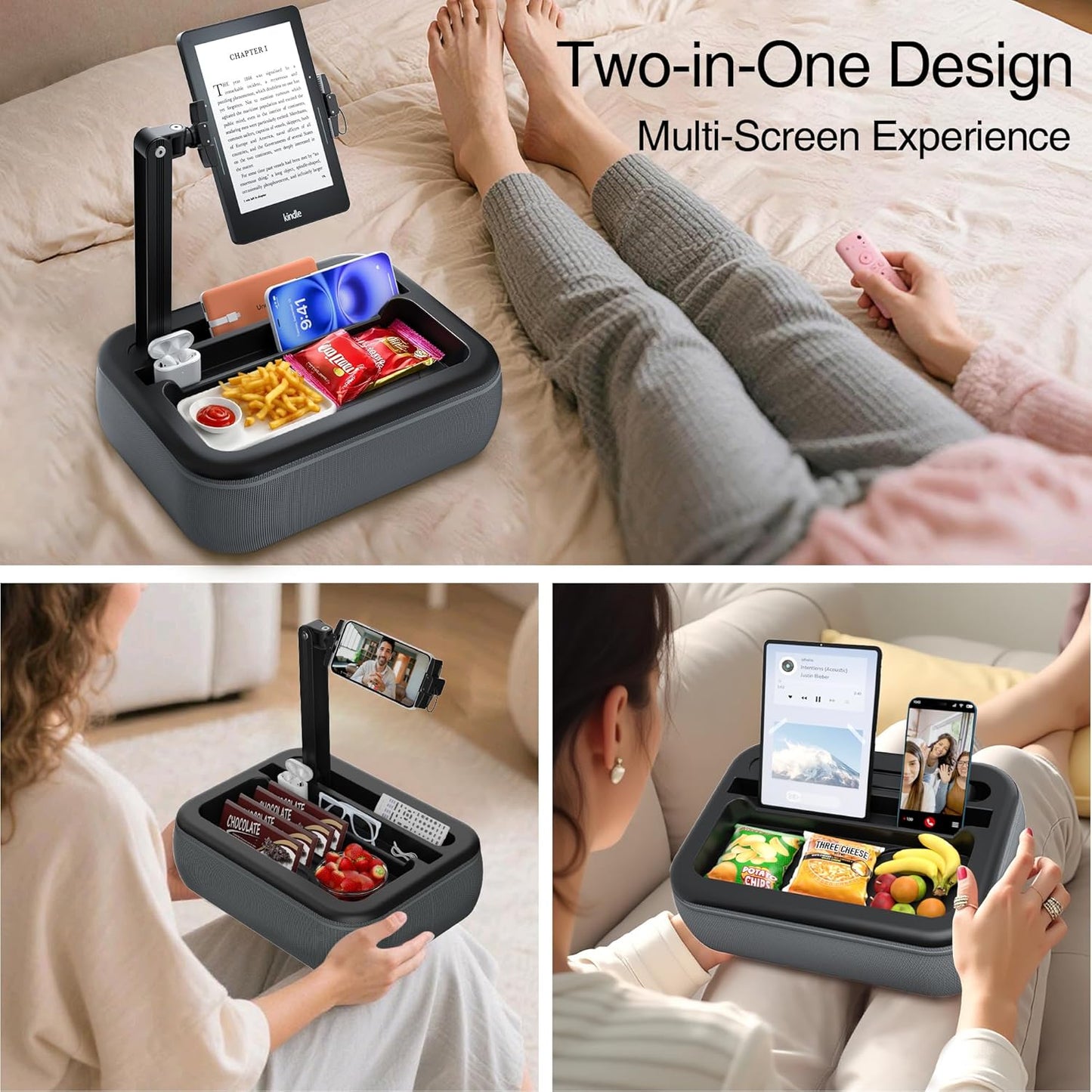 V-Hold 4.7-11 Tablet Pillow Stand, Kindle Pillow Stand with Snack Bowl, Tablet Holder for Lap in Bed for iPad & Cell