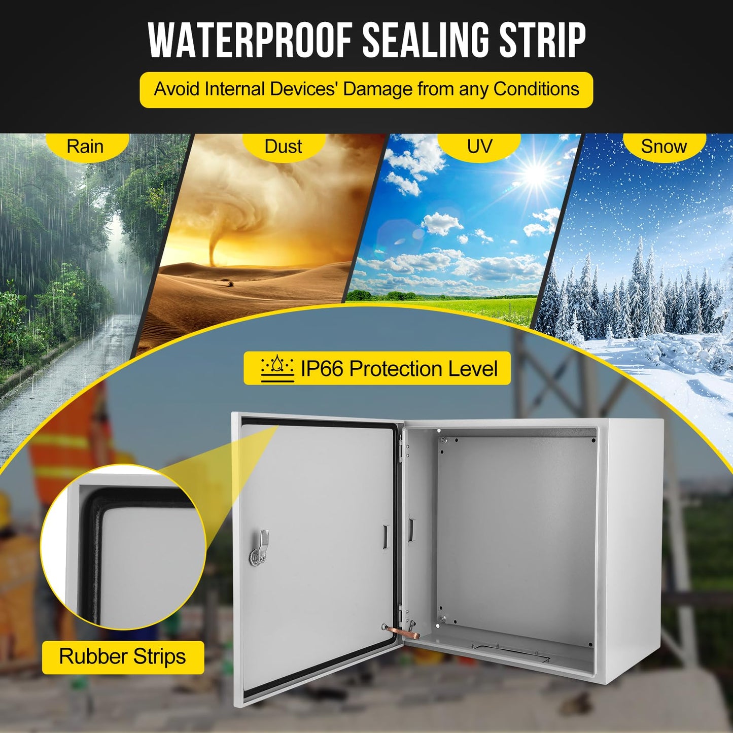 Outdoor NEMA Steel Enclosure, 24x24x12 NEMA 4X Steel Electrical Box, IP66 Waterproof & Dustproof, Outdoor/Indoor Electrical Junction Box