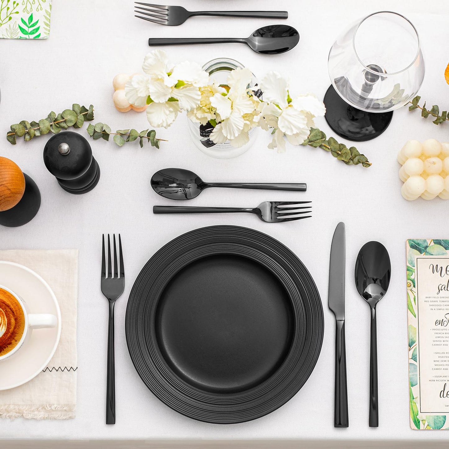 KINGSTONE Black Silverware Set, 20-Piece Forged Flatware Set Cutlery Set Premium Stainless Steel, Service for 4, for Kitchen, Home, Wedding, Party, Mirror Polished and Dishwasher Safe
