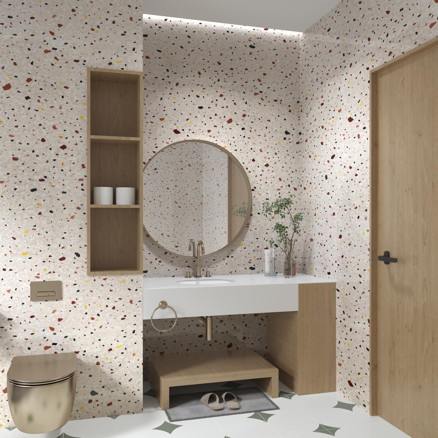 Multicolored Terrazzo Contact Paper 15.74"x354.3" Boho Contact Paper Marble Countertop Peel and Stick Granite Wallpaper for Kitchen Counter Bathroom Bedroom Table Sticker Cover Dinning Room Wallpaper