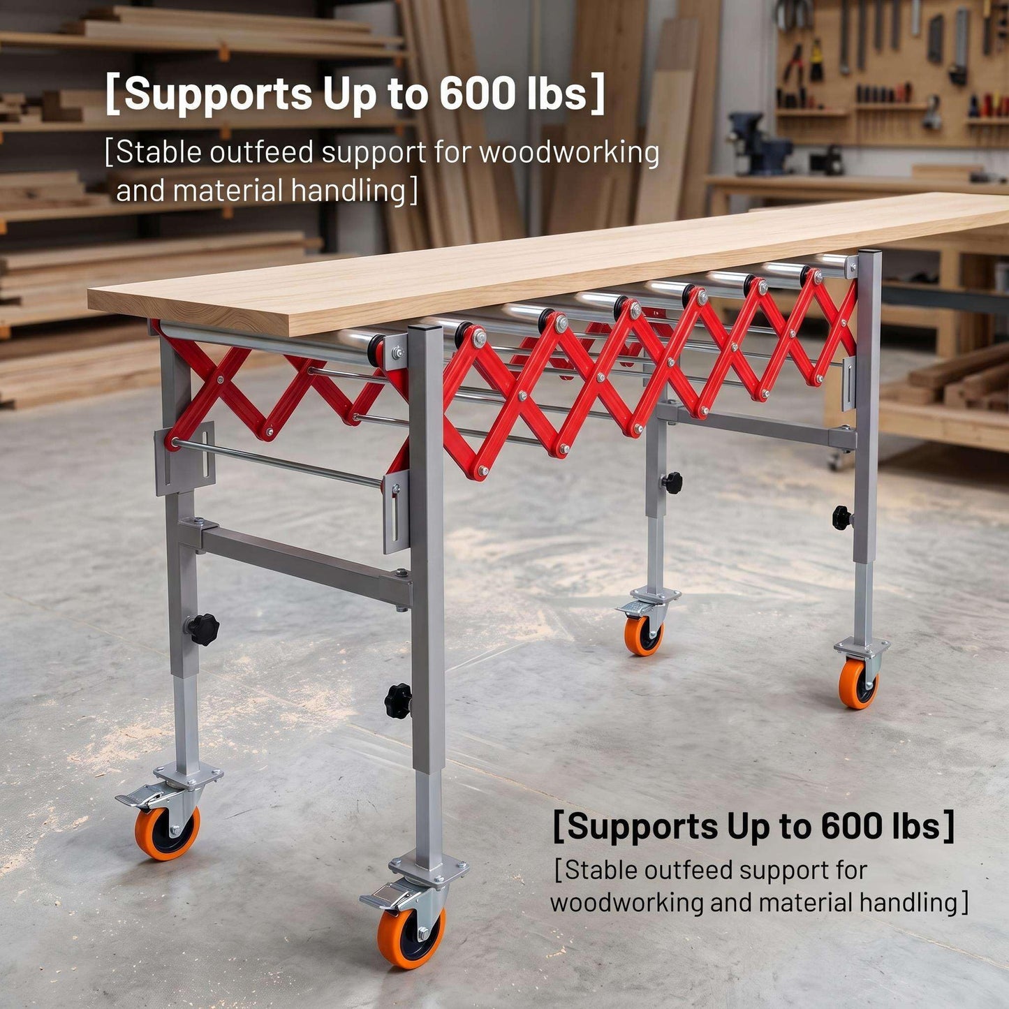 Expandable Roller Conveyor, Folding Transfer Stand with Casters, 27.5''-43'' Adjustable Height, 13.7''-47'' Extendable, 600 lbs Roller Conveyor for Warehouse Packing Roller Conveyor Applications