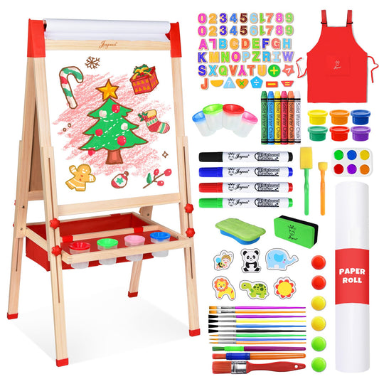 Joyooss Art Easel for Kids Easel for Toddlers,Adjustable Standing Double Sided Toddler Easels Kid Art Chalkboard with Paper Roll & Whiteboard,Easel for Kids Age 4-8 9-12