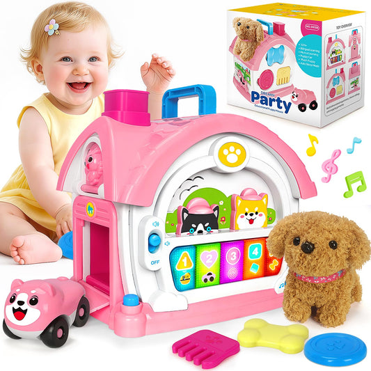 Ellinjan Montessori Toys for 1 2 3 Year Old Girl Gifts, Baby Musical Toys 12 18+ Months, 10 in 1 Bilingual Learning Toy with Sound Light, Cute Toy with Plush Puppy, First Birthday for Toddlers