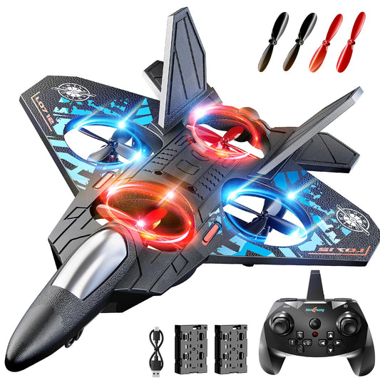 NIPLOOOW Foam Remote Control Airplanes Rc Planes for Kids 4-8, Remote Control Planes Fighter Jet with Light, 360° Flip Fighter Jet Toy, Gravity Sensing, Stunt Roll, Gifts for 6 7 8 10 12 Year Old Boys