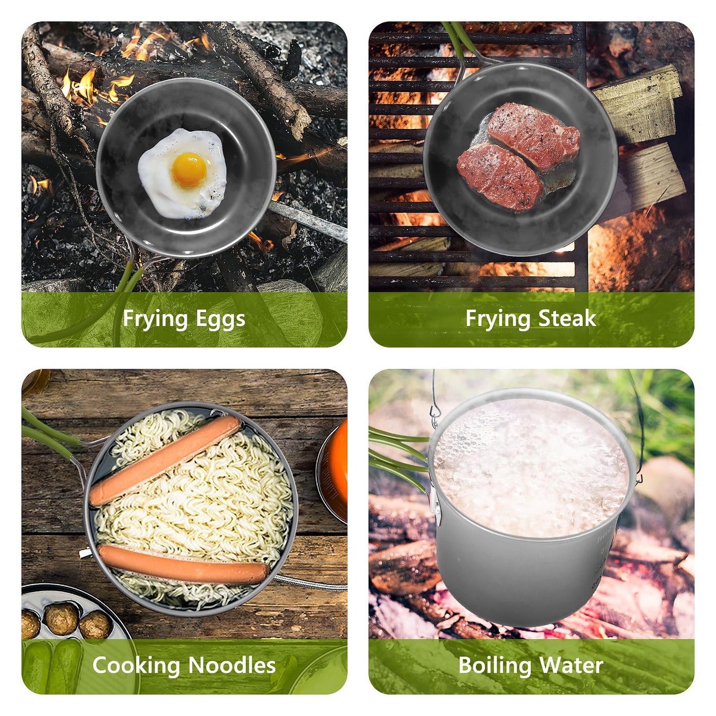 9pcs Camping Cookware Kit, Portable Camping with Non-Stick Pots, Pans Set and Folding Fork, Lightweight Backpacking cookware Cooking Set for Backpacking, Outdoor Camping