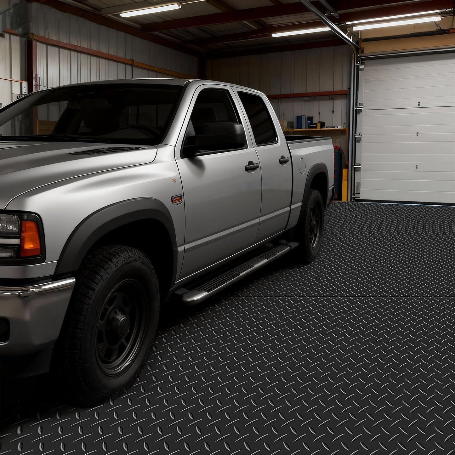 VEVOR Garage Floor Roll, 4 x 10 ft Garage Flooring Mat, 2.2 mm Thickened PVC Diamond Plate Floor Protector Mat with Double-Sided Tape, Non-Slip, Easy to Clean for Warehouse, Gyms, Trailer, Black