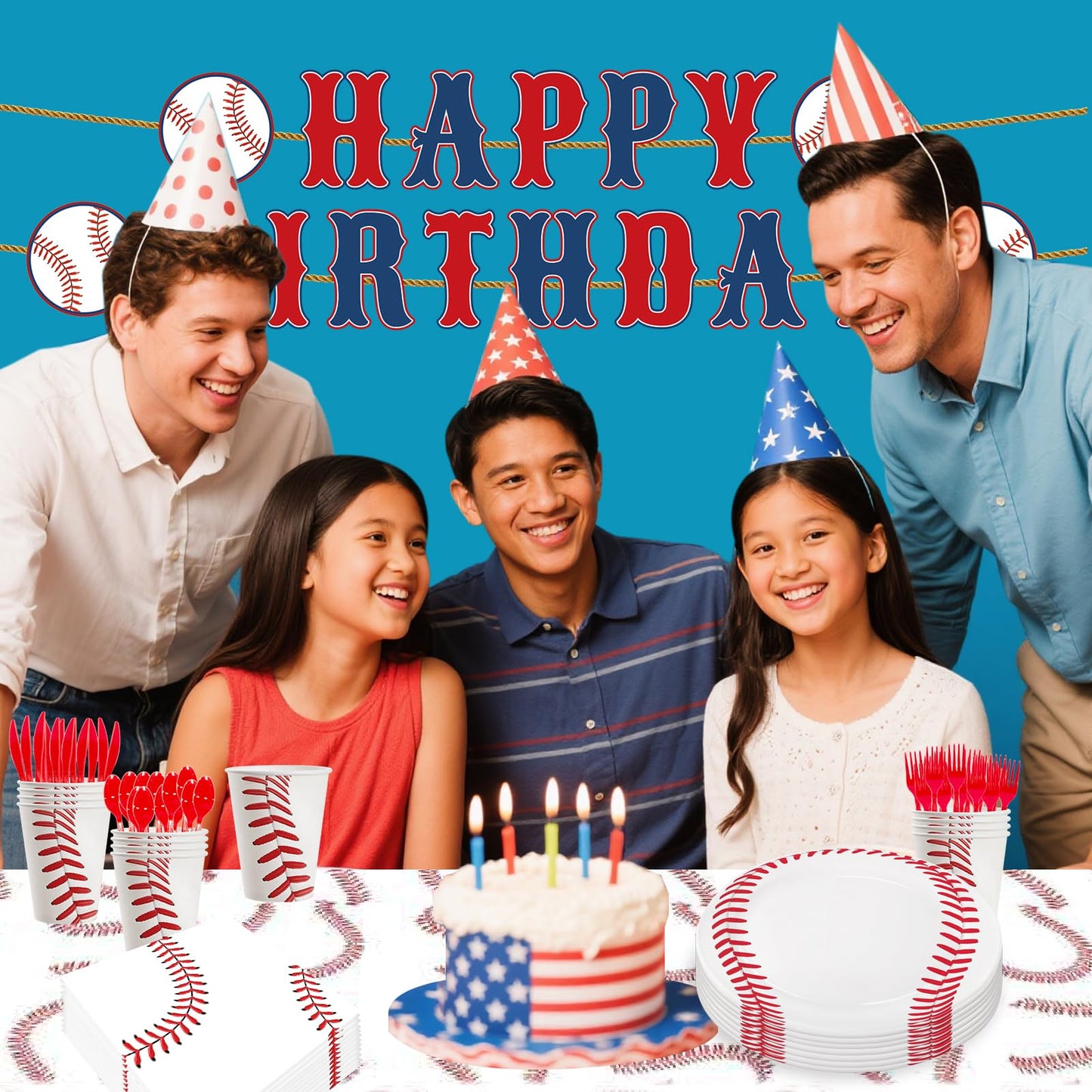 170 Pcs Baseball Paper Plates and Napkins Set, Baseball Themed Party Supplies Decorations With Banner Tablecloth Cup and Forks Favors For Sport Themed Birthday Party Favors Serves 24
