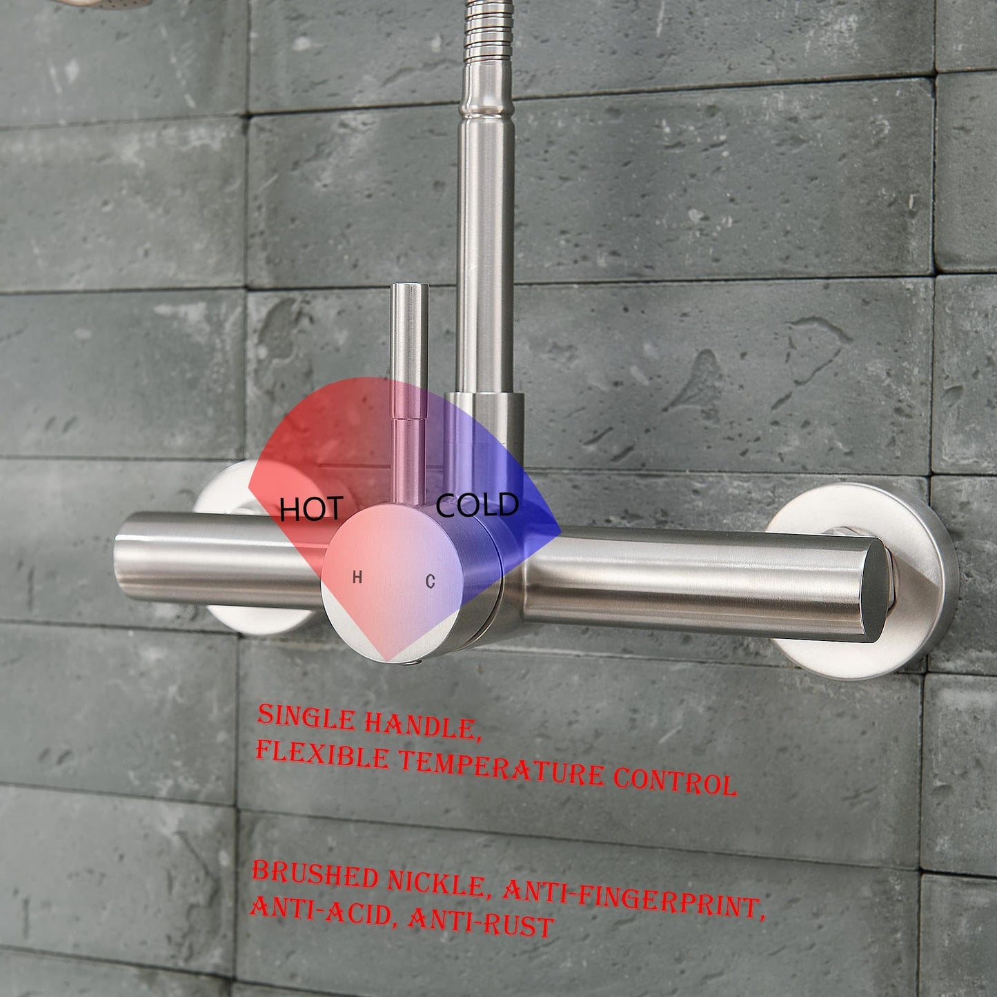 ZHYICH Wall Mount Kitchen Sink Faucet 8 Inch Center with Flexible Sprayer,Stainless Steel Mixer Tap with Dual Function Sprayer,Nickel Brushed Unility Sink Faucet