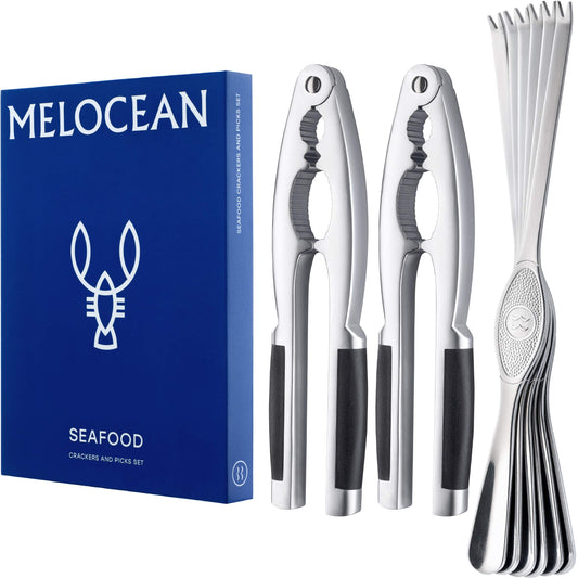 Crab Crackers and Tools Set - Premium 2 Lobster Crackers and 6 Seafood Forks Kit - Professional Crab Leg Claw Seafood Tools Set - Nutcrackers for All Nuts and Picks