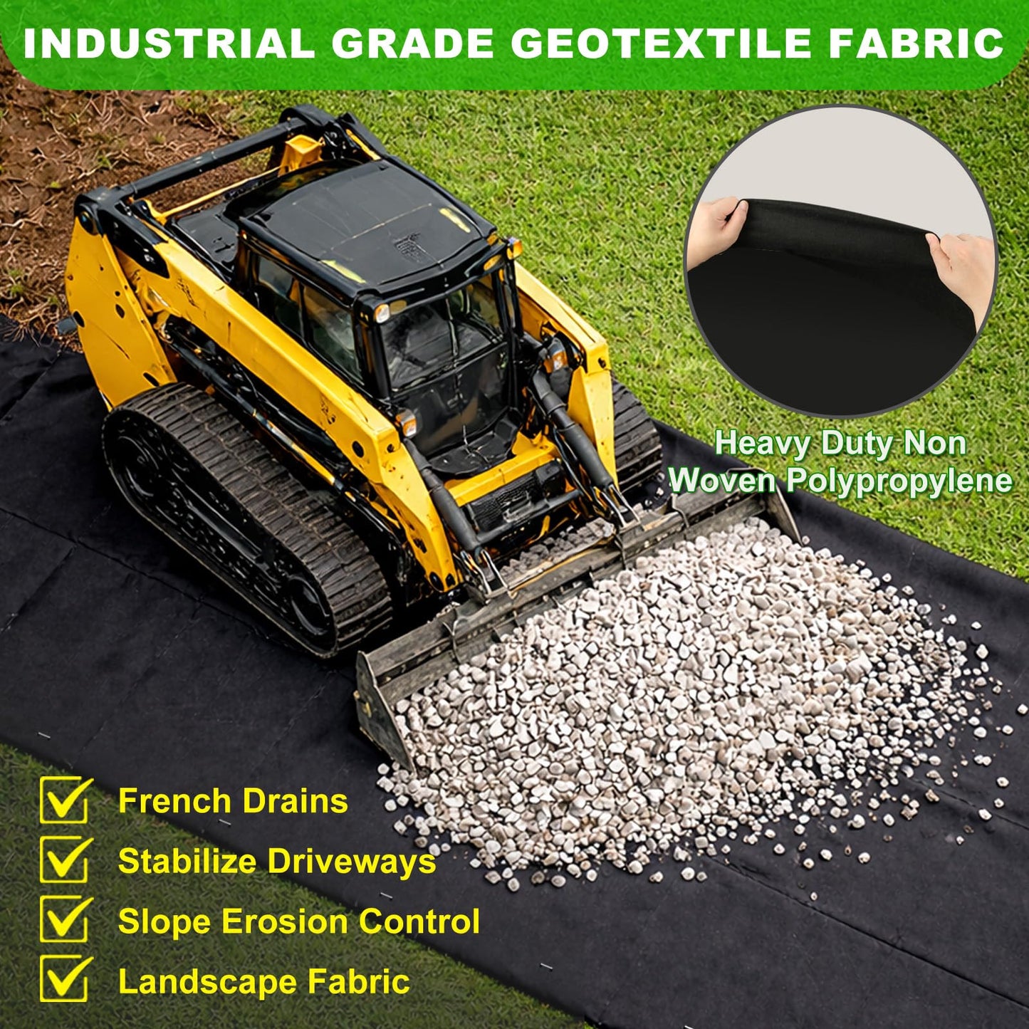 5oz Non Woven Geotextile Fabric with Stakes for French Drains, 4x60FT High Permeability Drainage Fabric Heavy Duty Landscape Fabric for Gravel Grid, Garden, Flower Beds, Weed Control, Erosion Control