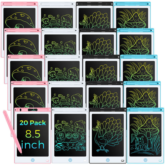 Zhehao 20 Pack LCD Writing Tablet for Kids: 8.5 Inch Colorful Drawing Doodle Boards - Reusable Erasable Doodle Board Educational Learning Toys Gifts for Toddlers Ages 3-8 Party Favors(Pastel,Classic)