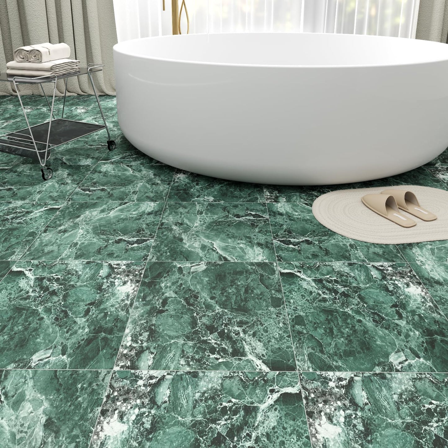 40 Pack Cover 40 Sq.Ft Peel and Stick Floor Tiles, 12” x 12” Self Adhesive Vinyl Flooring Easy DIY Installation for Kitchen, Living Room, Laundry, RV, Green Marble