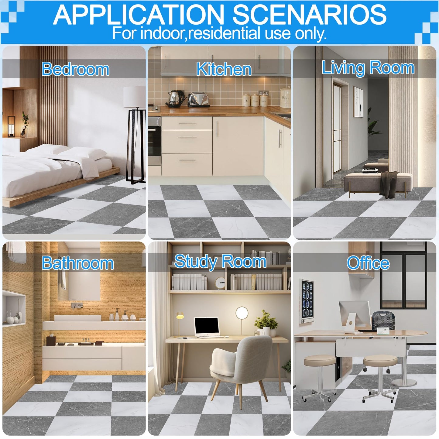 Tottist 30-Pack 12x12 Inch Peel and Stick Vinyl Floor Tiles, Self Adhesive Waterproof Flooring Planks for Kitchen, Dining Room,Bathroom,Vestibule, Cover 30 Sq. Ft(Grey/White Marble,15 Tiles Per Color)