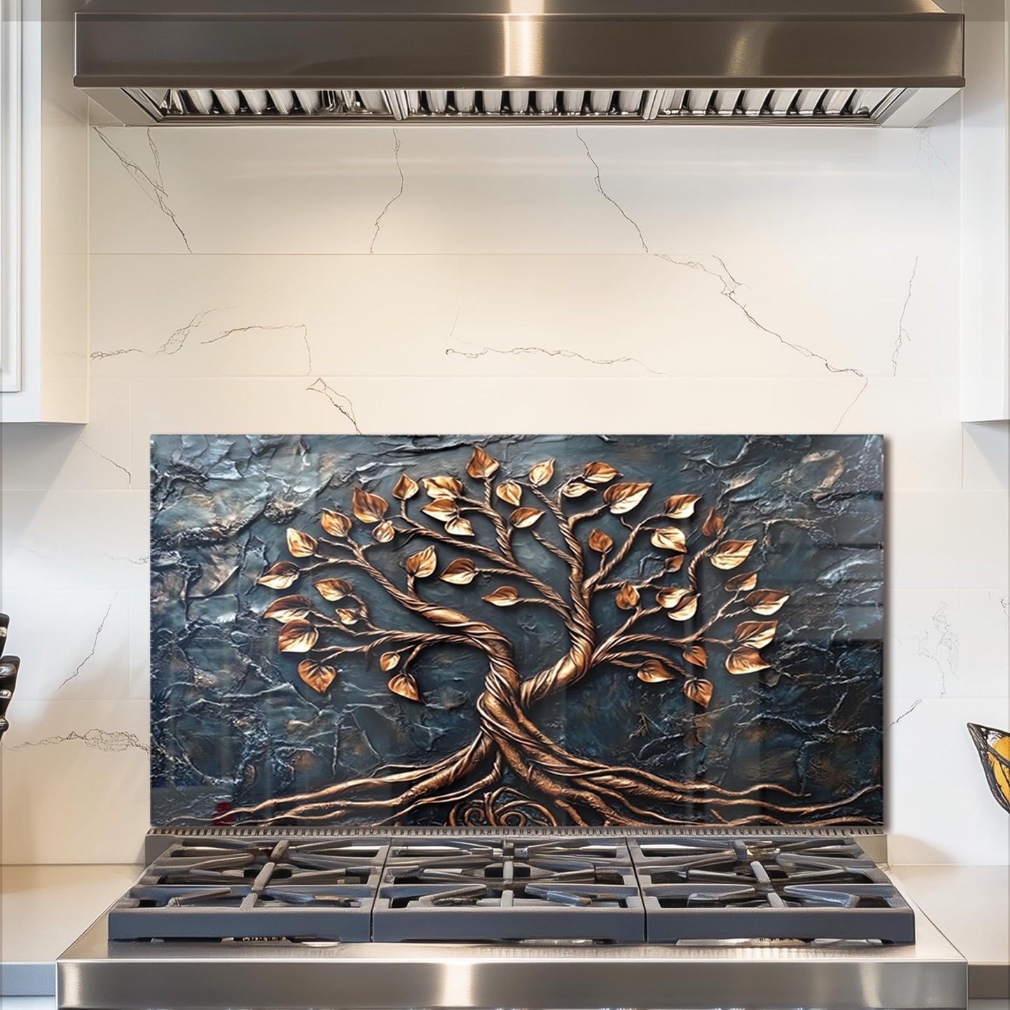 fzxwyishu Tempered Glass Backsplash for Kitchen,Stove Splashback Protector Tree of Life Design | Heat-Resistant Splash Board, Kitchen Wall Decoration (grey, 30"x16"(76.2x40.64cm))