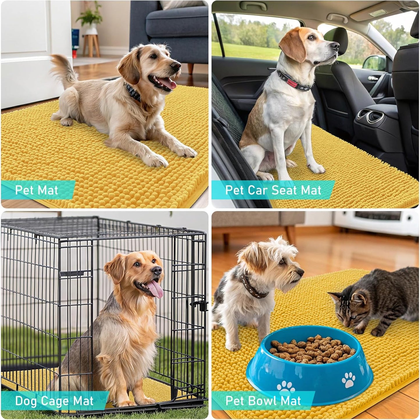 OLANLY Dog Door Mat - Absorbent Non-Slip Chenille Mat for Muddy Paws | 30x17 Inches, Quick Dry, Yellow