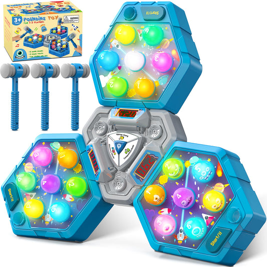 Whack Game Mole, Game 3+ Year Old, 3 Year Old Boy, 4 Year Old Toy, Gift for 3 Year Old, Boys Toys Age 4-6, 3-Players Whack Toy with 3 Modes, 7 Speeds, Light&Sounds, Birthday Gift for Todder(Blue)