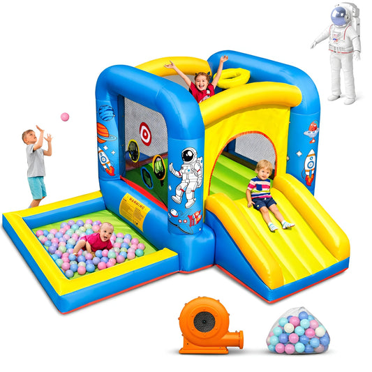 NBSPORT Inflatable Bounce House with Blower for Kids 3-6 y/o, Jumping Castle with Slide, 112x63x67'' Toddlers Bouncer with Ball Pit, Bouncy House for Indoor/Outdoor