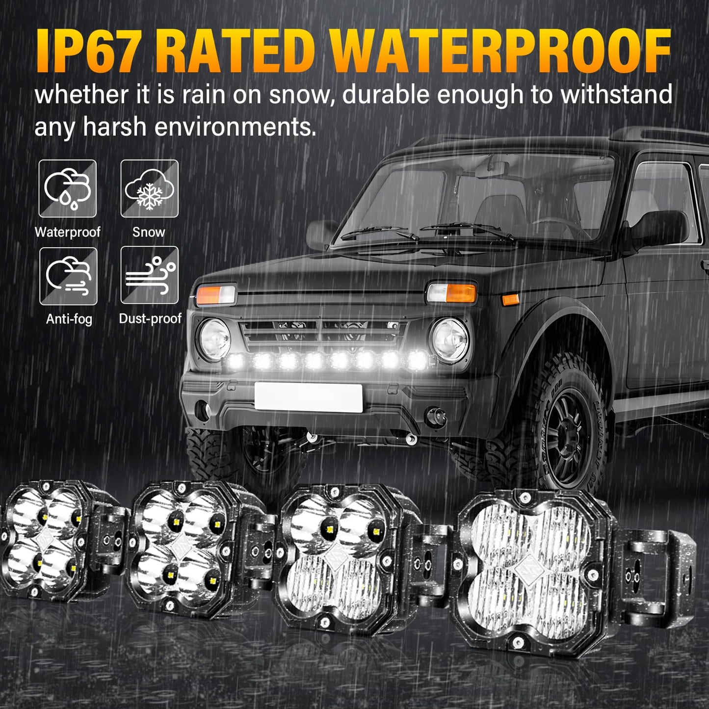 SKYWORLD 52in 8 Pcs Cube LED Pod Light, 4 Inch 30W Spot Flood Combo Beam Work Lights,5500K Car Off-Road Driving Lamp for ATV, UTV, 4x4, Tractor,Truck,Motorcycle