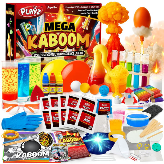 Playz Mega Kaboom! 150+ Explosive Science Experiments Kit for Kids Age 8-12 with 75 App & Video Guided Experiments - Chemistry Set STEM & Educational Toys & Gifts for Boys, Girls, Teenagers & Kids