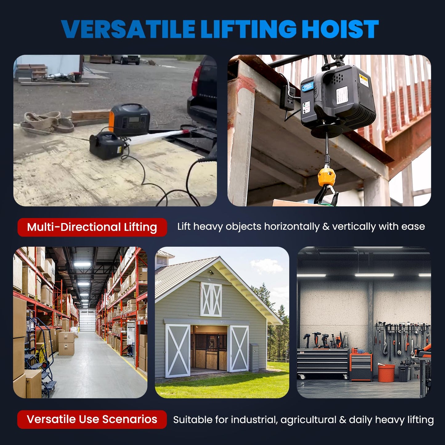 NEWTRY 1,100lb Electric Hoist Pro, Electric Winch 110v 120v, with 2 Wireless Remote Control, Cable Remote Control, Vertically & Horizontally