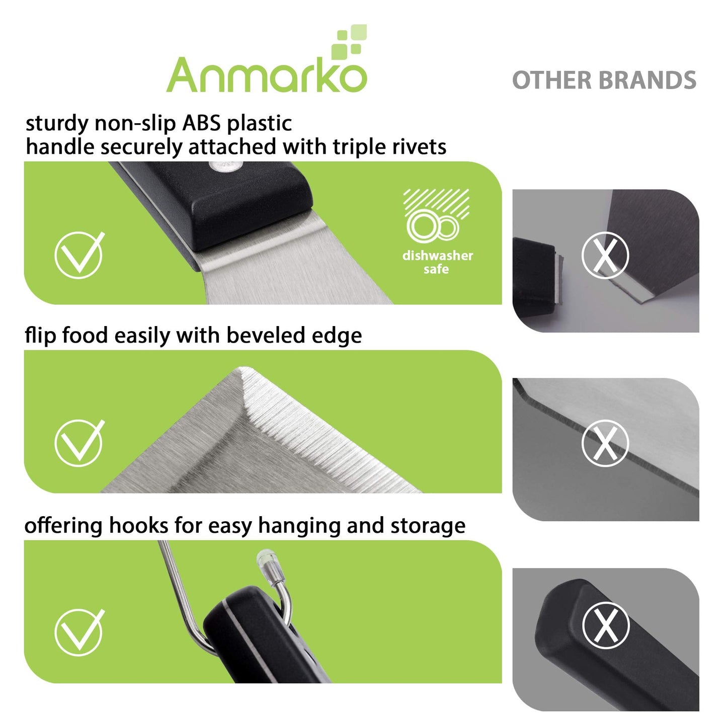 Anmarko Grill Spatula Set - Long Metal Spatula Spatula - Griddle Scraper and Pancake Flipper or Pizza Spatula - Offset Spatula - Stainless Steel Utensil Great for BBQ Grill Flat Top