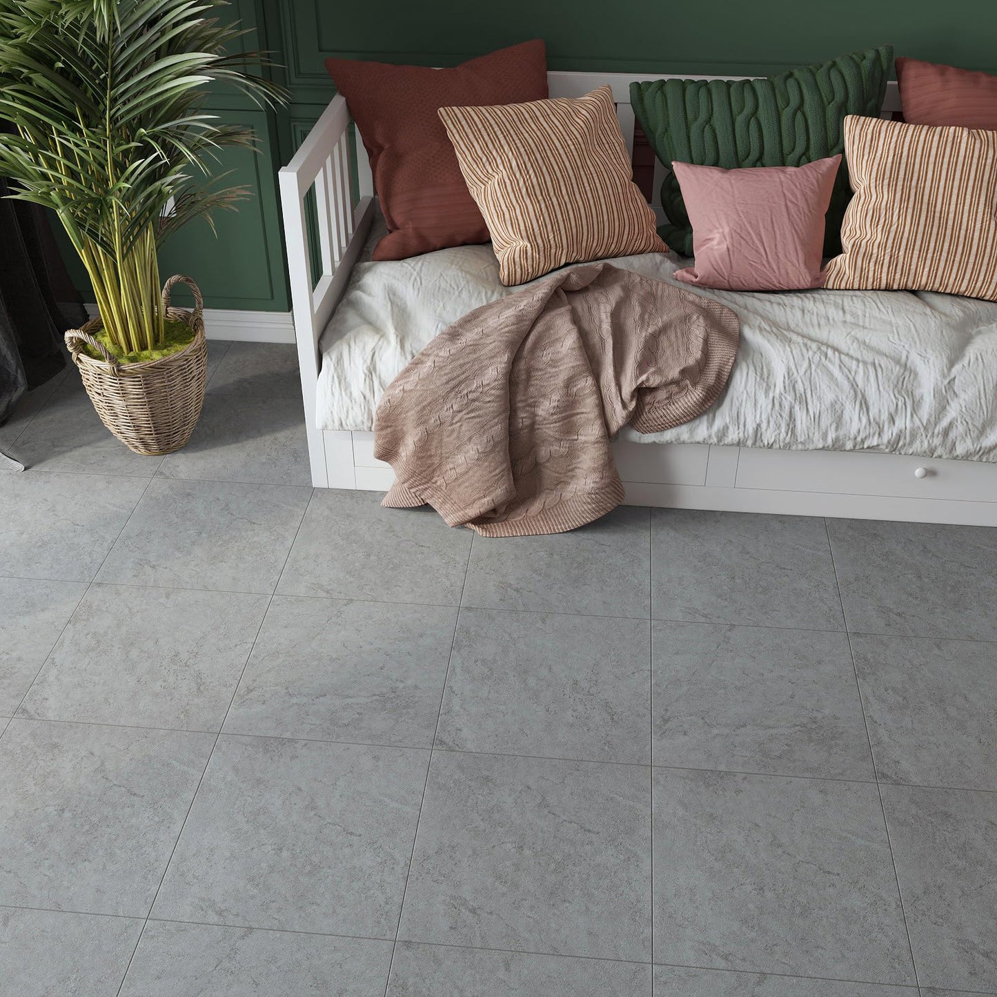 VaryStyle 12"x12" Grey Concrete Peel and Stick Floor Tiles Vinyl Flooring Waterproof Sticky Tiles for Floor Self Adhesive Removable Stick on Floor Tile for Kitchen Bathroom Basement Flooring 6 Tiles