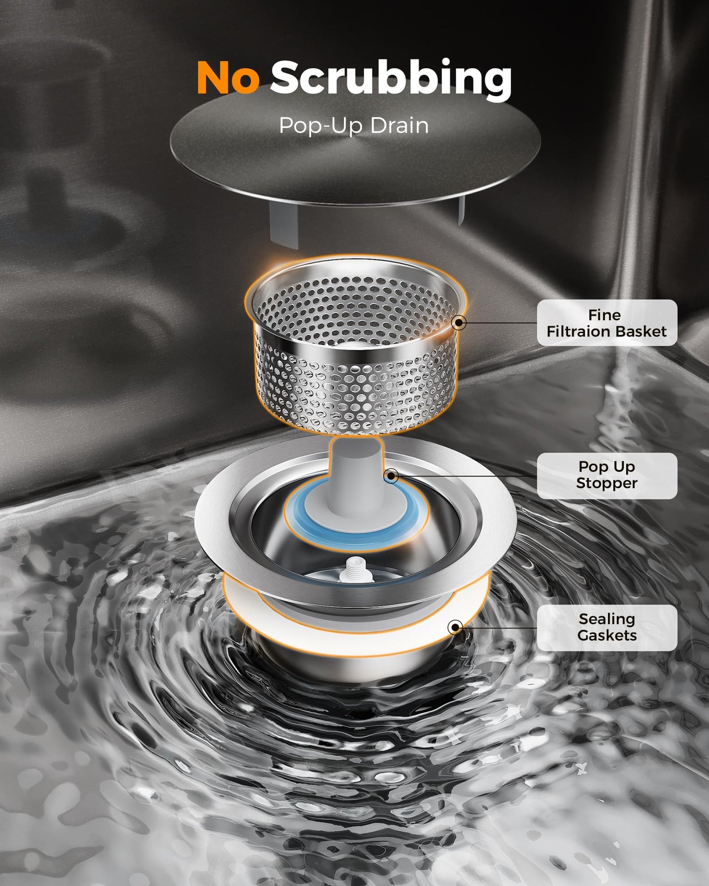 CAMMOO 33X22 Drop In Kitchen Sink, Nano 304 Stainless Steel Workstation Sink, Pop-Up Drain, Upgraded Fast Drain & Anti-Clog, Topmount Single Bowl with Accessories, Foldable Grid, black sink