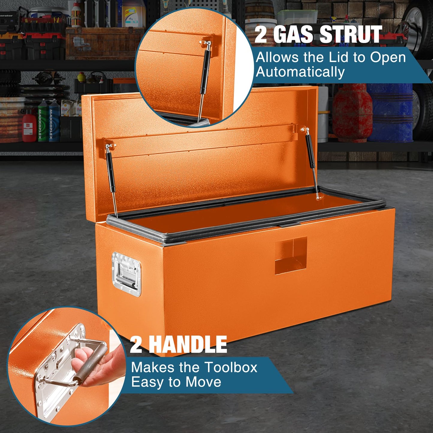 Garvee Black Steel Truck Bed Tool Box, Trailer Tongue Box, Truck Storage Organizer Tool Chest For Truck Bed, RV, Trailer (48"x 15.5"x 15.5" - Orange)