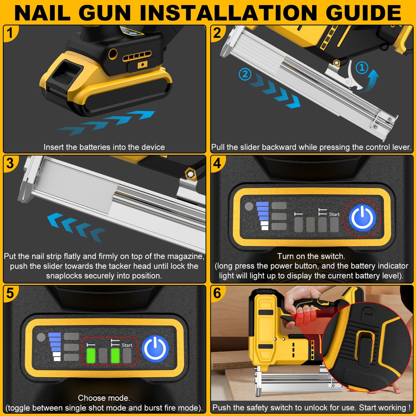 18 Gauge Cordless Brad Nailer & Staple Gun for Dewalt 20V MAX Battery, 2-in-1 Battery Powered Nail Gun with 2000 Nails, Electric Nail Gun for Woodworking, Framing, DIY & Home Improvement (No Battery)