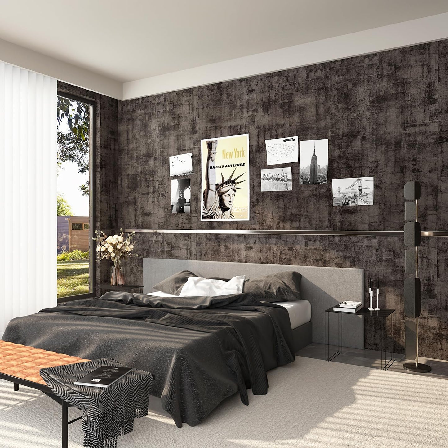 Grey Black Stained Concrete Contact Paper Dark Gray Cement Checkerboard Wallpaper Peel and Stick 16x354inch Air Guide Slot Design Matte Thick Self-adhesive Countertop Paper Waterproof Vinyl Wrap