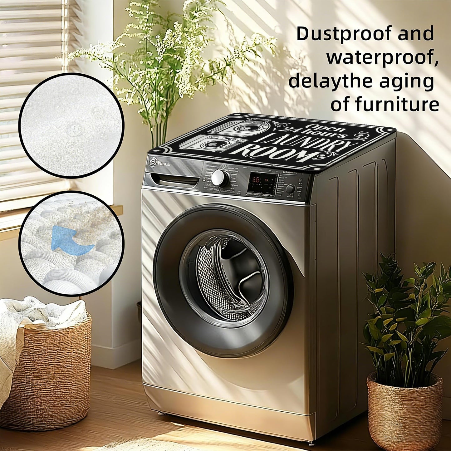 Funny Laundry Washer Dryer Topper, Black Washer and Dryer Covers for The Top, Home Decor, Washing Machine Mat 23.5" x 19.6"