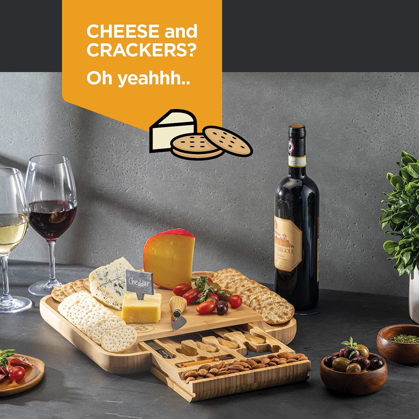 Charcuterie Boards Gift Set - Bamboo Cheese Board Set with Serving Knives, Meat Cheese Platter for Hosting Party Entertaining, Gifts for Women, Mom Dad, Wedding, Birthday, House Warming Gifts New Home