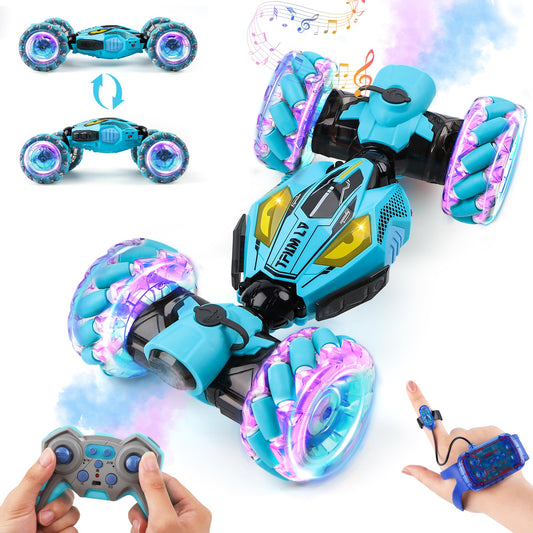 DPAPDI Gesture Sensing RC Stunt Car - Boys Toys Age 6-12 Year Old for Birthday Gifts, 2.4GHz 4WD Remote Control Toy with Dual Spray, All-Terrain Off-Road Vehicle with Lights & Music