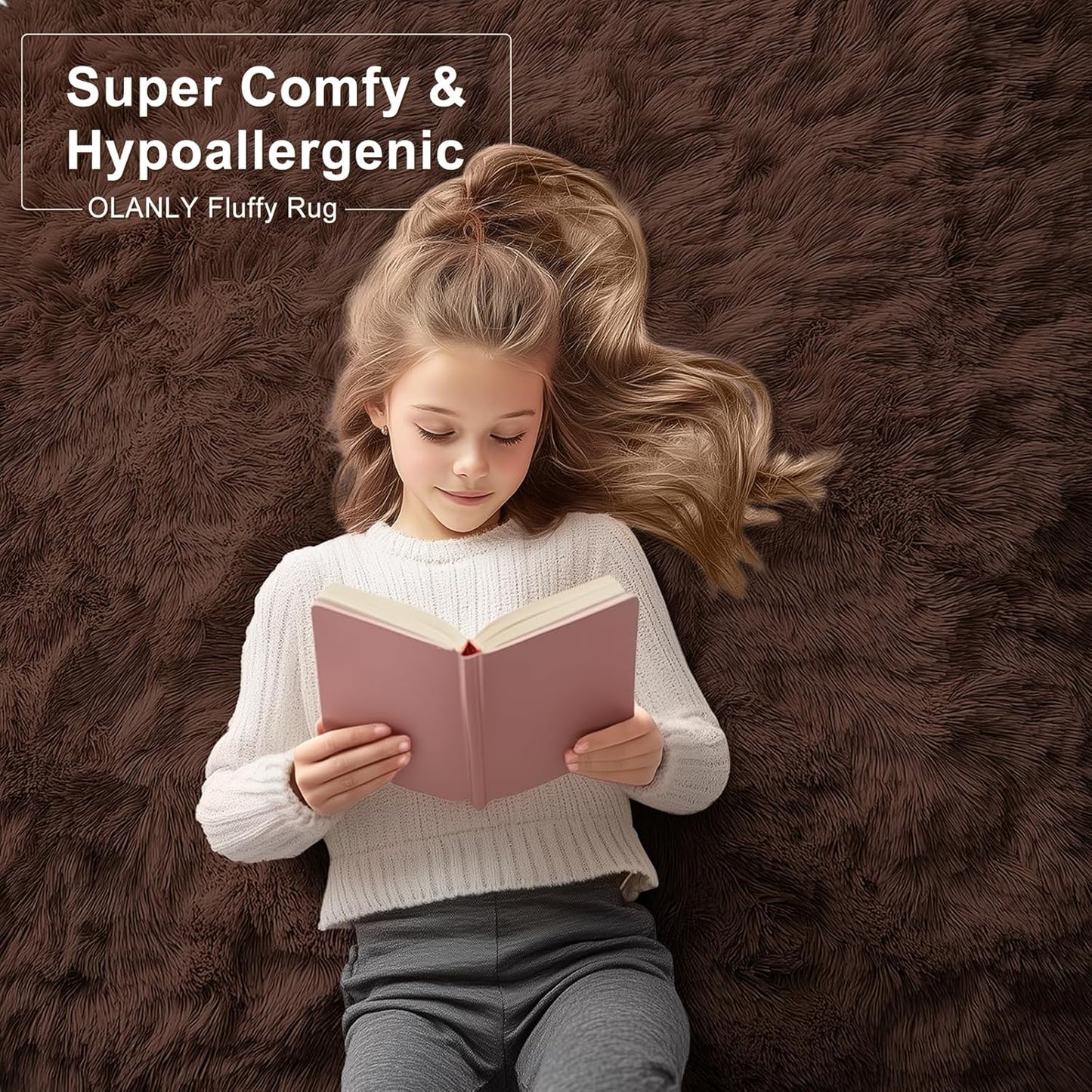 OLANLY Soft Fluffy Shaggy Small Rug - Machine Washable Indoor Carpet for Bedroom & Nursery | 2x2 ft