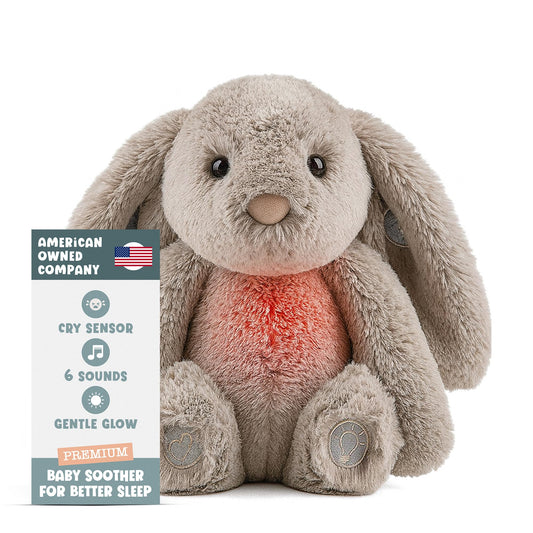 Gemma Joy Baby Sleep Soother Bunny for Baby – Cry Activated Heartbeat Stuffed Animal – Rechargeable Crib Soother with White Noise, Shush, Lullabies & Night Light – Newborn Essentials Must Haves
