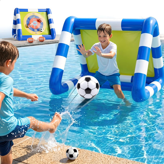 Funscape Kids Soccer Pool Toy, 2-in-1 Inflatable Float Soccer Goal & Ball Toss Water Game, Toddler Outdoor Football Backyard Game, Summer Beach Pool Party Gift 3 4 5 6 7 8 10 12 Year Old Boy Girl Teen
