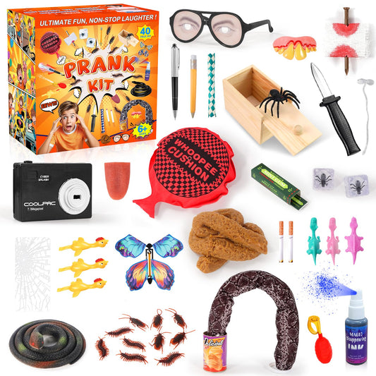 Lokuc Pranks Kit for Kids Adults, 40 PCS Prank Stuff, Ultimate Pranks Scare Kit is Perfect for April Fools, Halloween, Christmas, Birthday Gifts