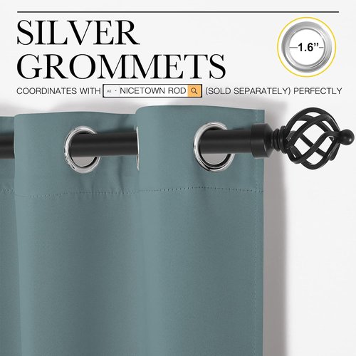 NICETOWN Modern Blackout Curtains - Noise Reducing & Thermal Insulated Drape Panels | Greyish Blue, 2 Panels (W42 x L48-Inch)