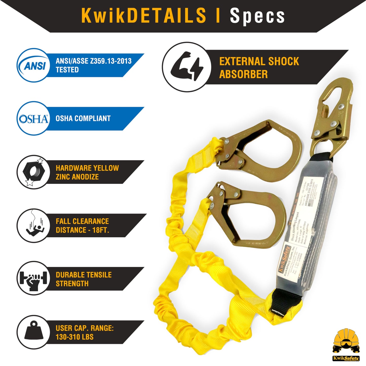 KwikSafety - Charlotte, NC - Python [KIT] Safety Lanyard + Safety Harness & Anchor/OSHA ANSI Fall Protection External Shock Absorber Construction Arborist Roofing Snap Rebar Hook Connector