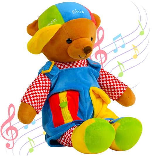 Bundaloo Talking Learning Dress-Up Bear for Toddlers – Educational Plush Toy that Talks & Sings ABCs, Zipper Button Shoelace Buckle Skills, 18” Life-Size Sensory Stuffed Animal for Preschool Kids
