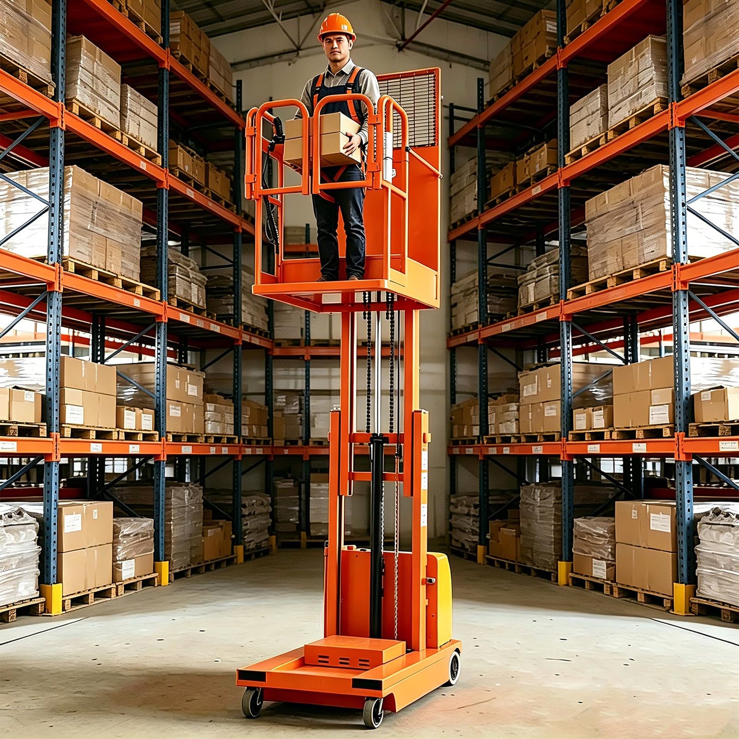 Fully Electric Self-Propelled Order Picker Lift Truck, 661 lbs Capacity, Drivable Stock Picker & Personnel Lift for Narrow Aisle Warehouse, Material Handling & SKU Picking (10.8FT Lifting Height)