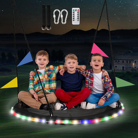 48 Inch Tree Swing with LED Light for Kids, 900lbs Flying Saucer Swing, with Adjustable Hanging Straps, for Indoor and Outdoor, Great Gifts for Kids (48INCH)