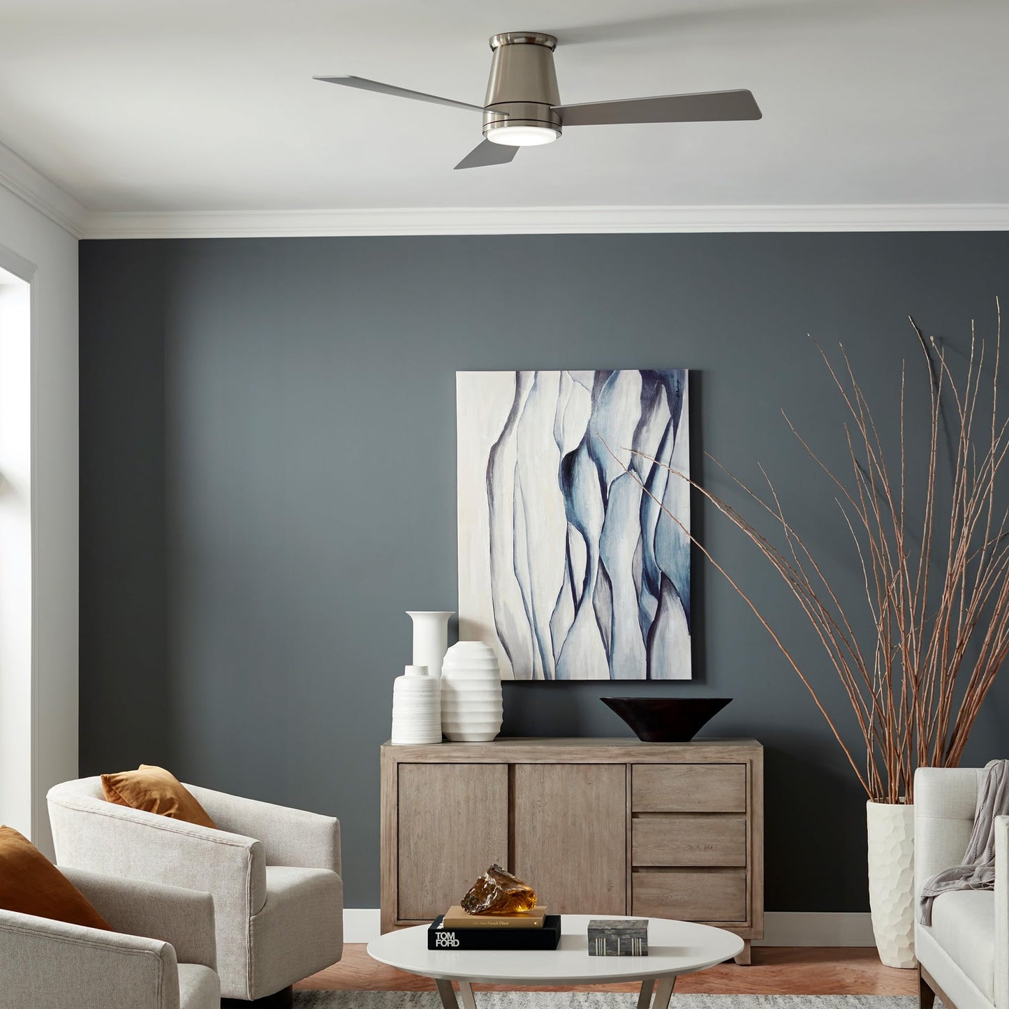 WAC Lighting Hug 3 Blades Aluminum Smart Flush Mount Ceiling Fan in Matte Black